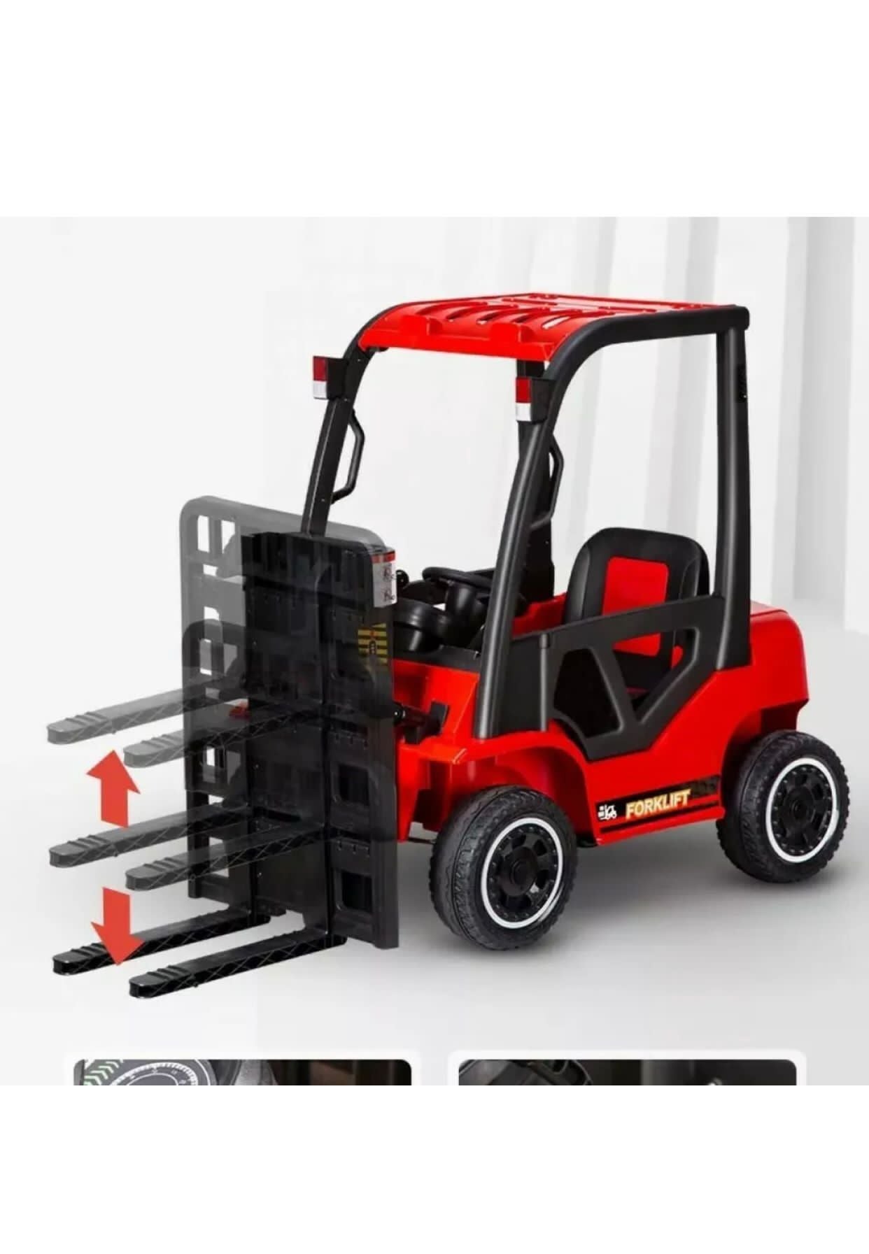 Kids ride store on forklift